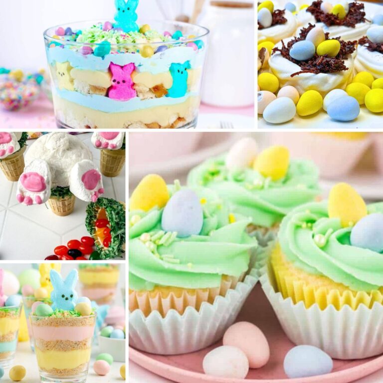 Square collage of easter desserts.
