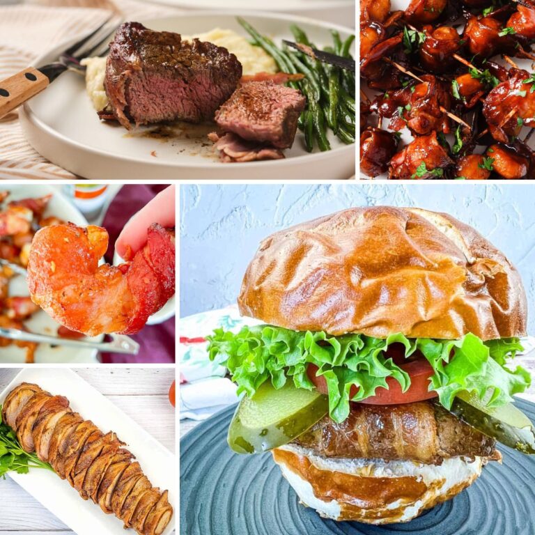 Collage of bacon-wrapped recipes.
