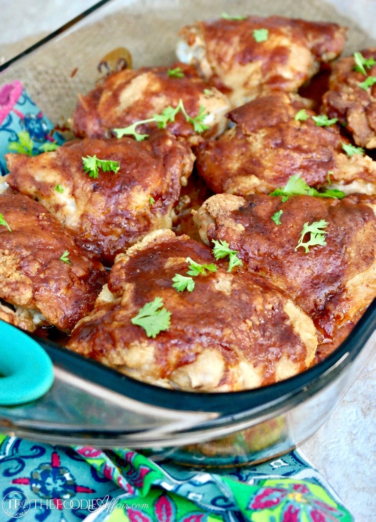 Honey Mustard Chicken Thighs lightly fried and then baked! #chicken #recipe #honey | www.thefoodieaffair.com