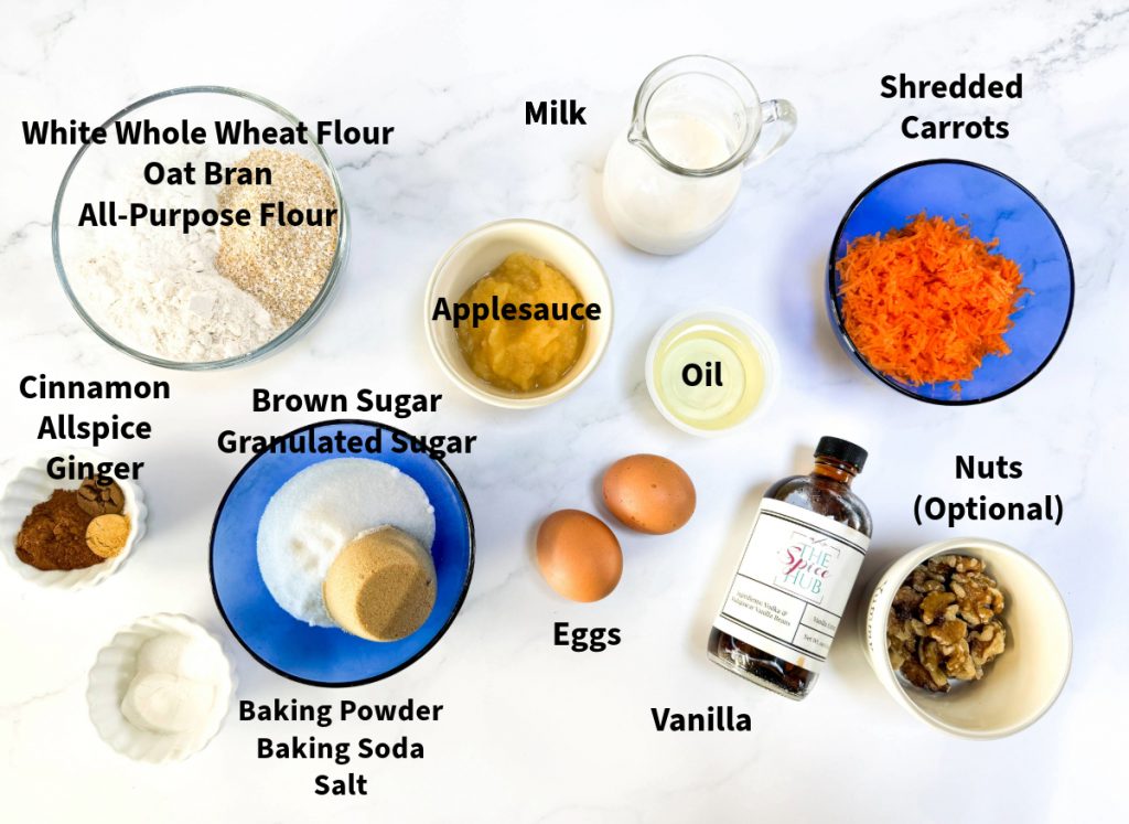 Ingredients to make carrot cake muffins.