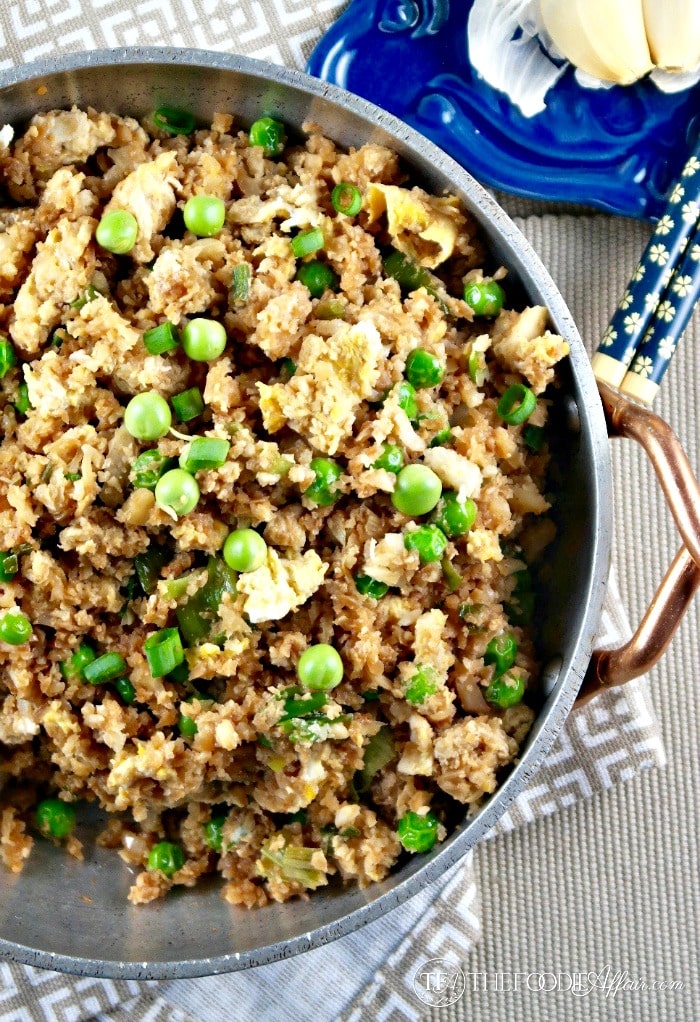Easy Cauliflower Fried Rice in a tin bowl