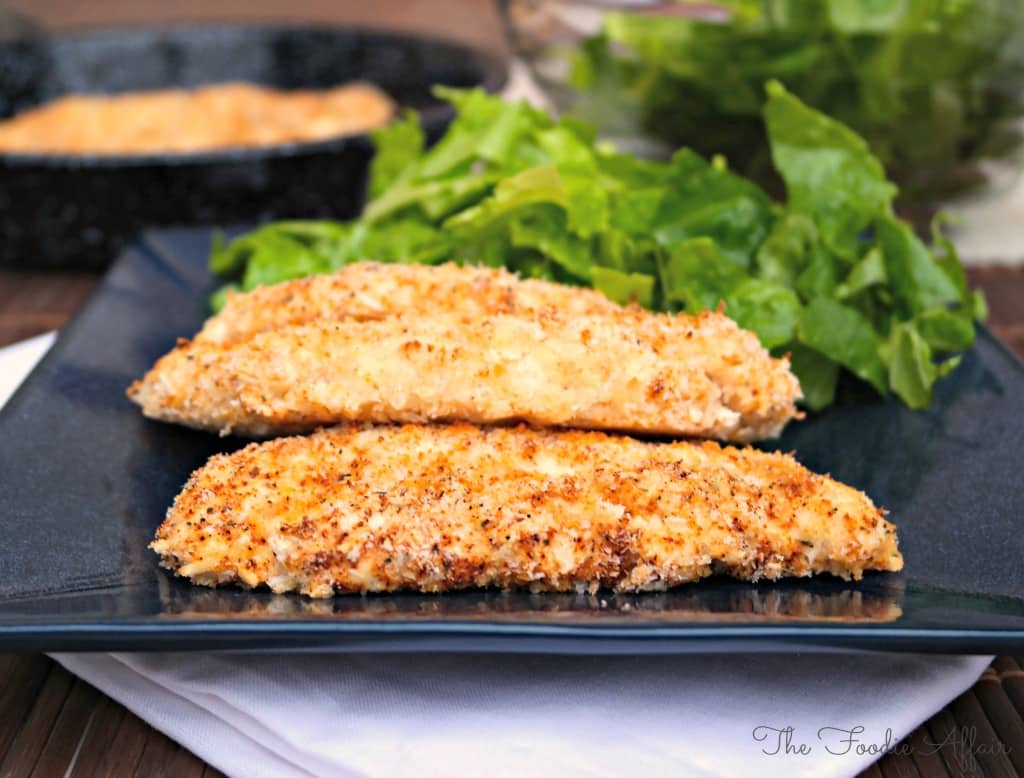 baked chicken tenders Baked Chicken Tenders on a black plate