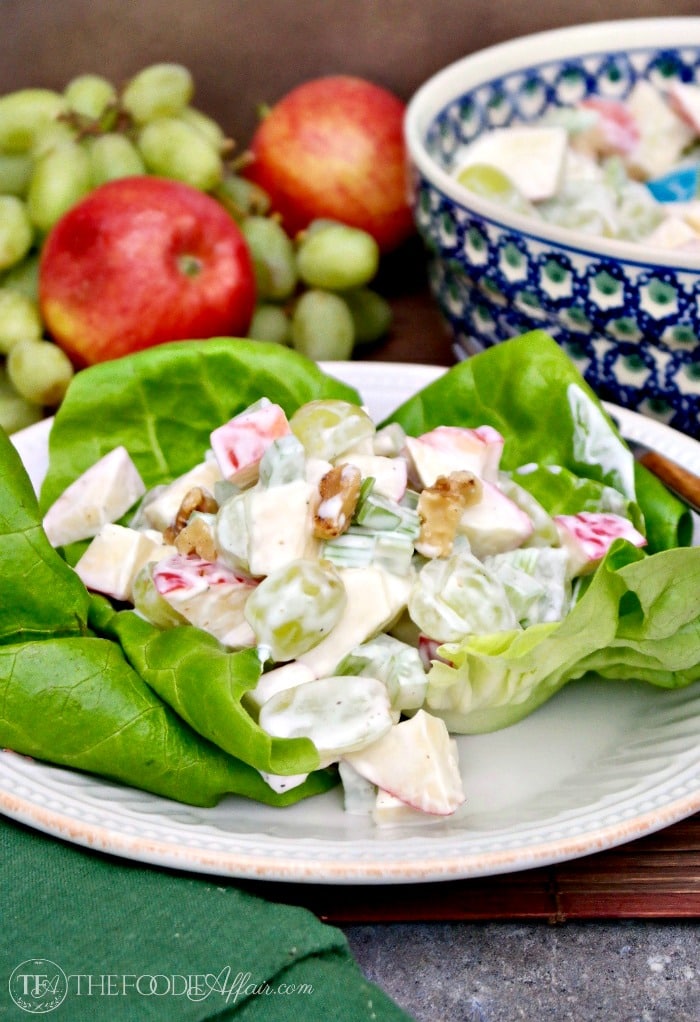 Classic Waldorf Salad Served over Bib Lettuce #salad #waldorf | www.thefoodieaffair.com