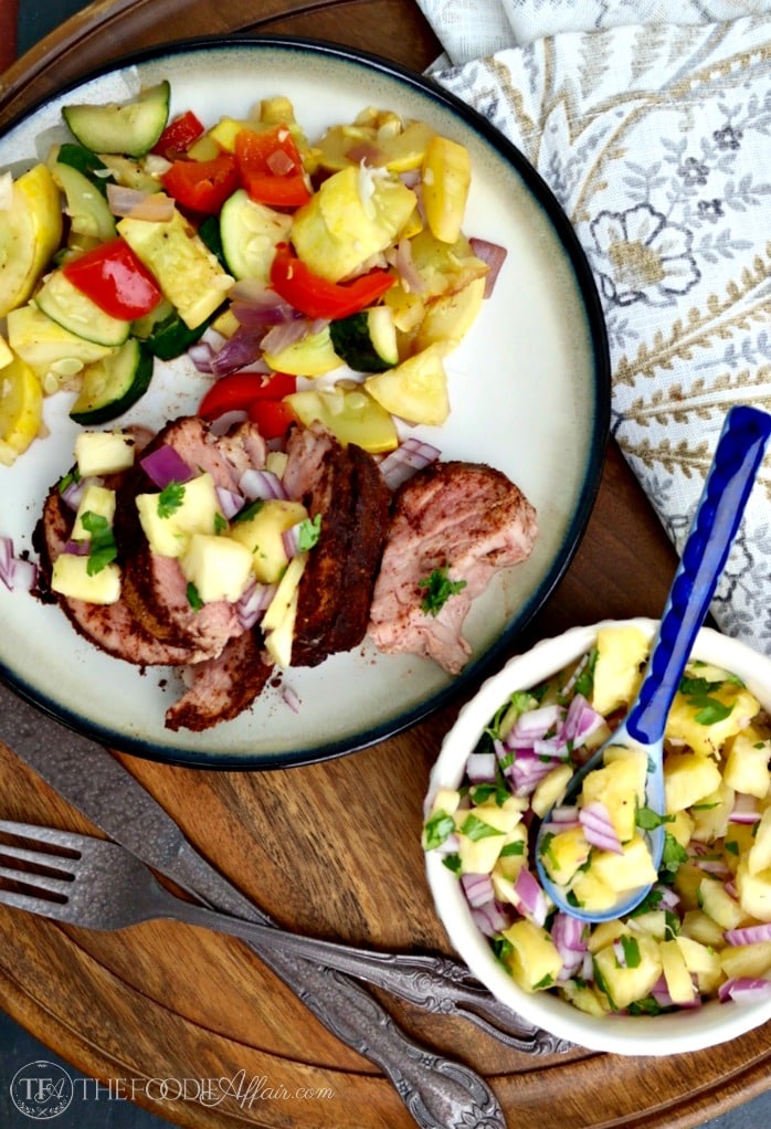 Cocoa spiced pork tenderloin with pineapple salsa