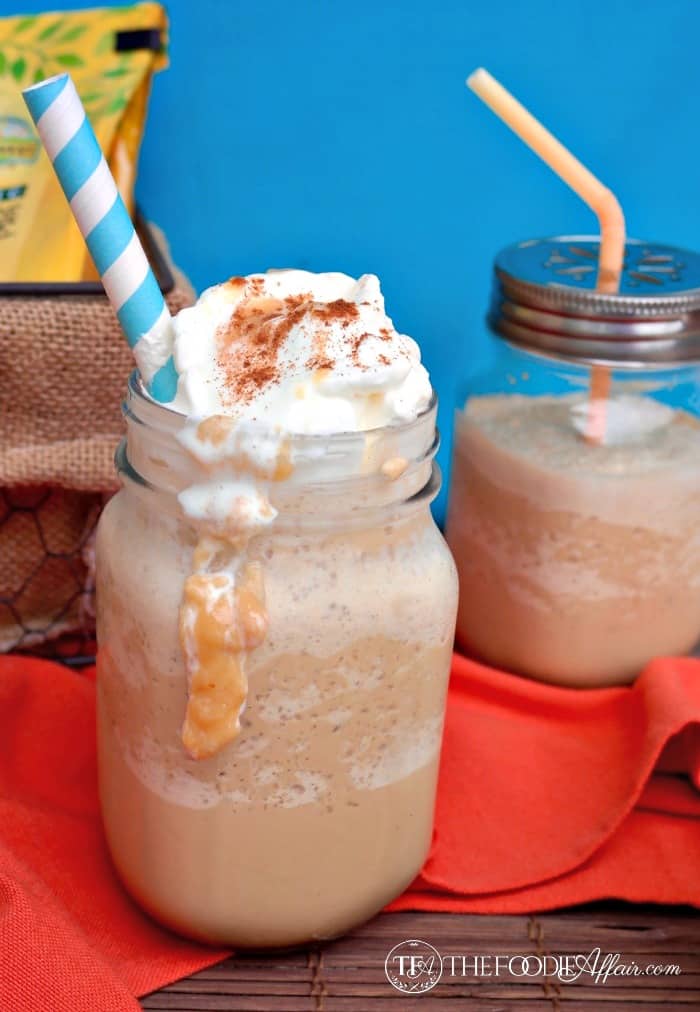 Dulce de Leche Frappe coffee drink topped with whipped cream