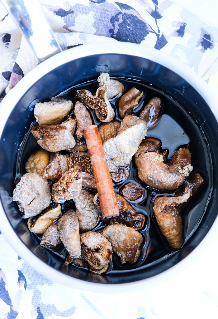 Ingredients for fig jam in a saucepan ready to cook.