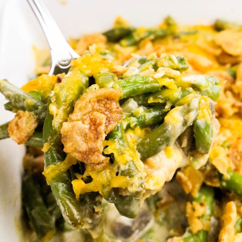 A spoonful of green bean casserole.