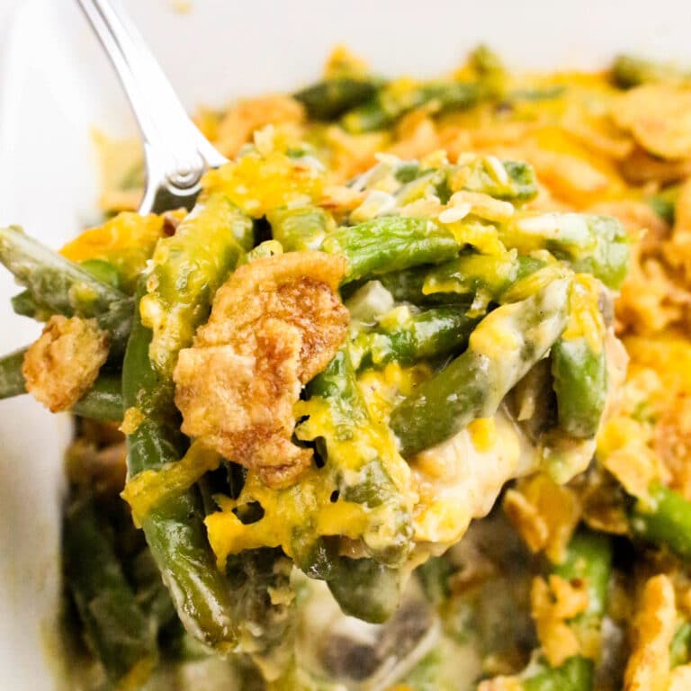A spoonful of green bean casserole.