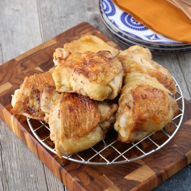 Keto chicken thighs are cooked with the skin on.