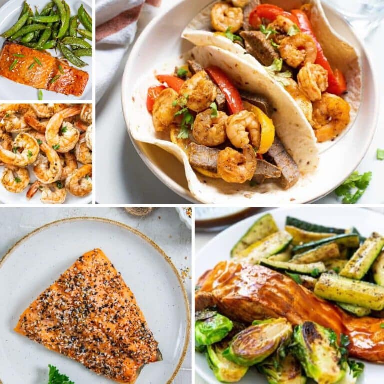Collage of keto seafood recipes.