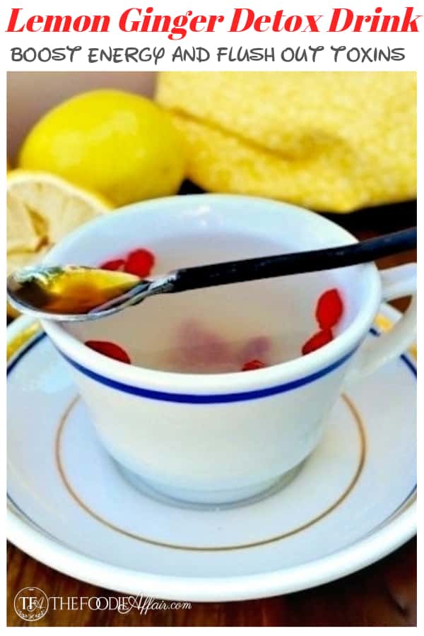 Get back on schedule and return to a simple diet after the holidays. This Lemon Ginger Detox Drink will help boost energy and helps flush toxins and fat right out of our bodies. #tea #detox #drink #diy #homemade | www.thefoodieaffair.com