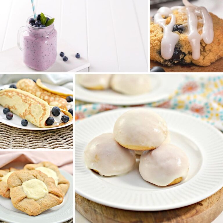 Collage of five different low carb breakfast recipes.