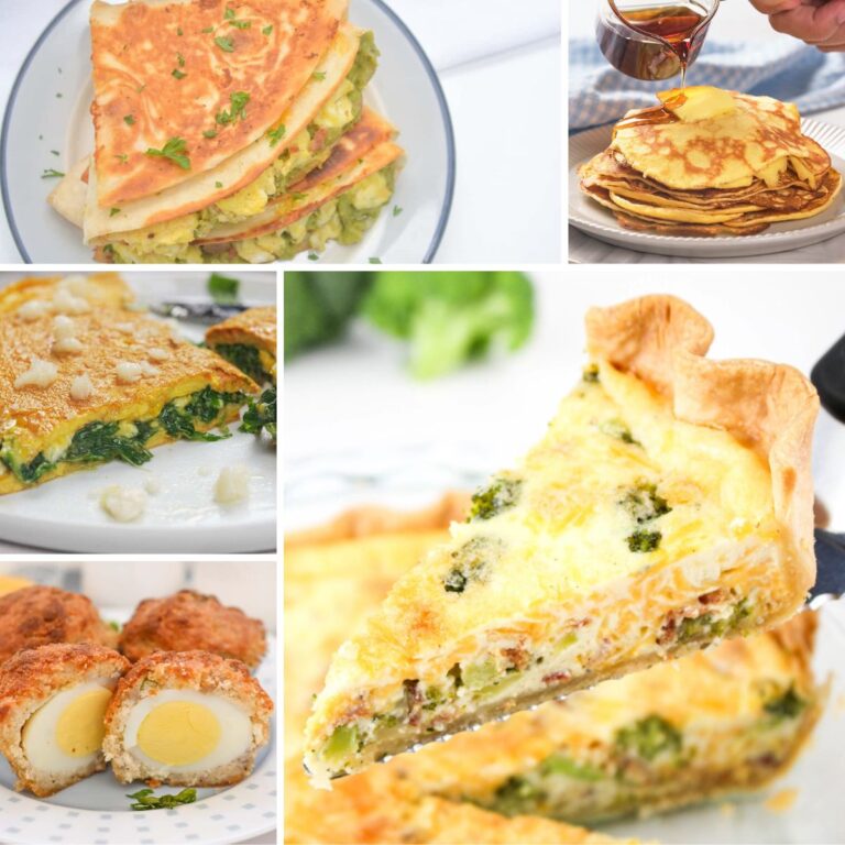 Collage of low carb egg recipes.