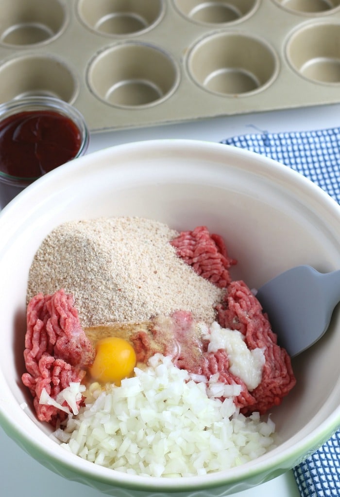 The first step for how to make meatloaf is easy, you gather all the meatloaf ingredients and place the in a large mixing bowl.