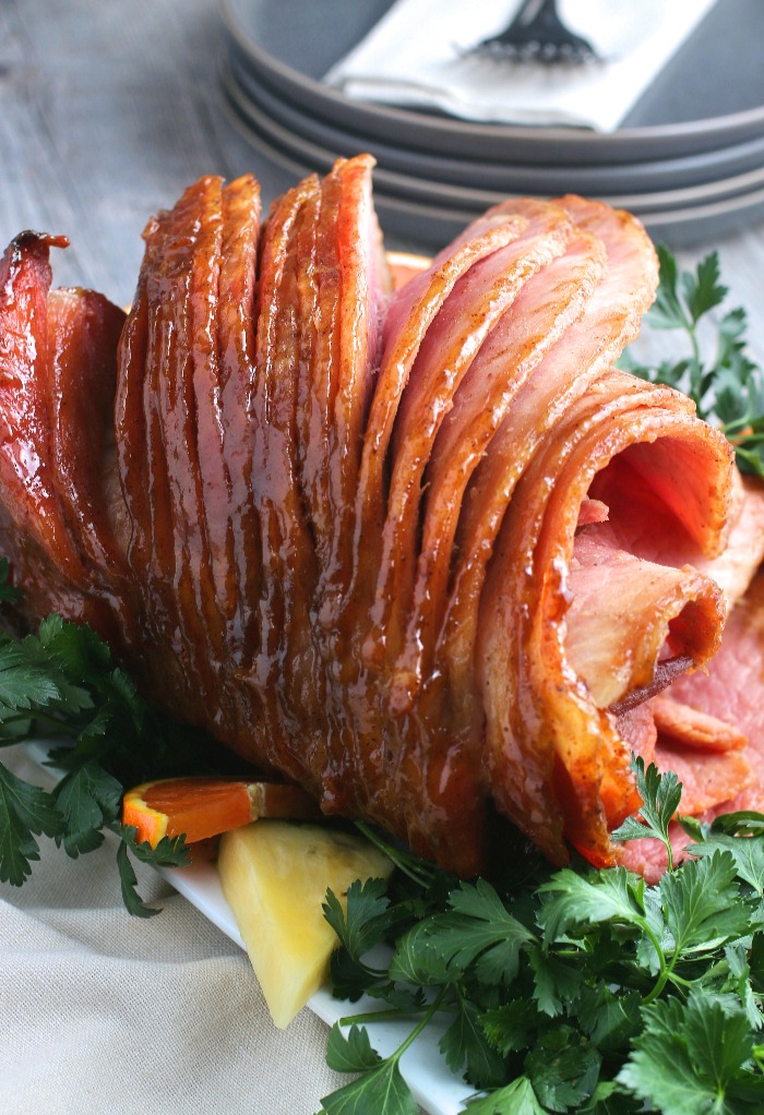 This view of the ham with glaze recipe shows just how juicy and packed full of flavor it is!