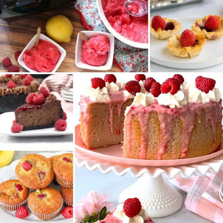 Collage of raspberry recipes.