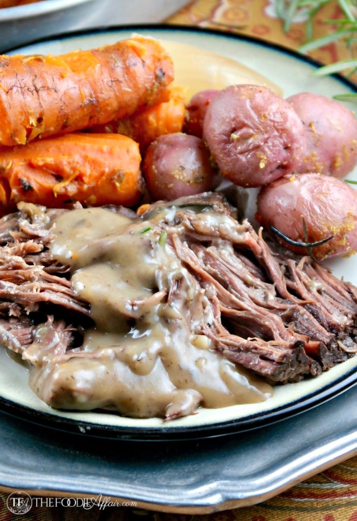 Simple Slow Cooker Pot Roast with a creamy gravy sauce #slowcooker #crockpot #potroast #roast | www.thefoodieaffair.com